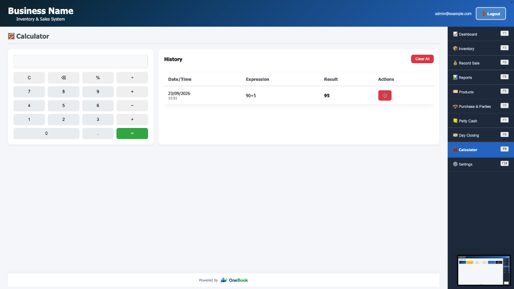 OneBook Calculator screen
